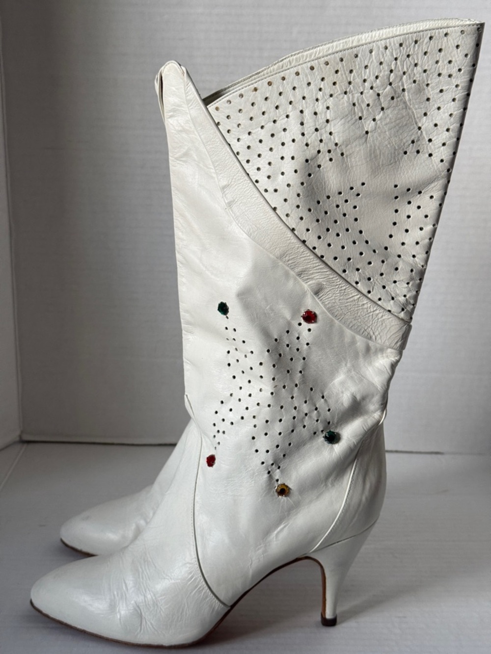 Vtg Caporicci By Marmolada White Leather Boots Mid Calf  Women's Sz 6.5 or 36.5